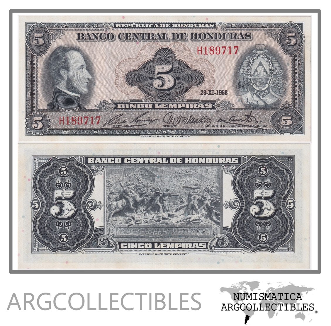 Honduras Billete 5 Lempiras 1968 P-56a UNC