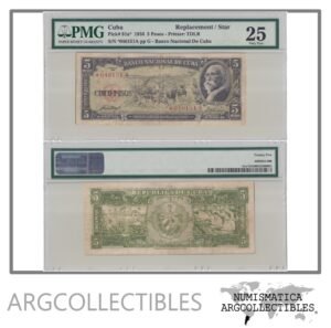 Cuba Billete 5 Pesos 1958 P-91a* VF+ (Reposicion) (Certificado)