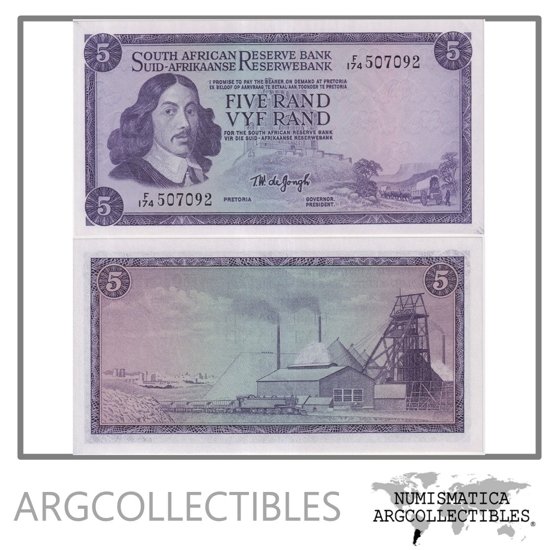 Sudafrica Billete 5 Rand 1966 P-111b UNC