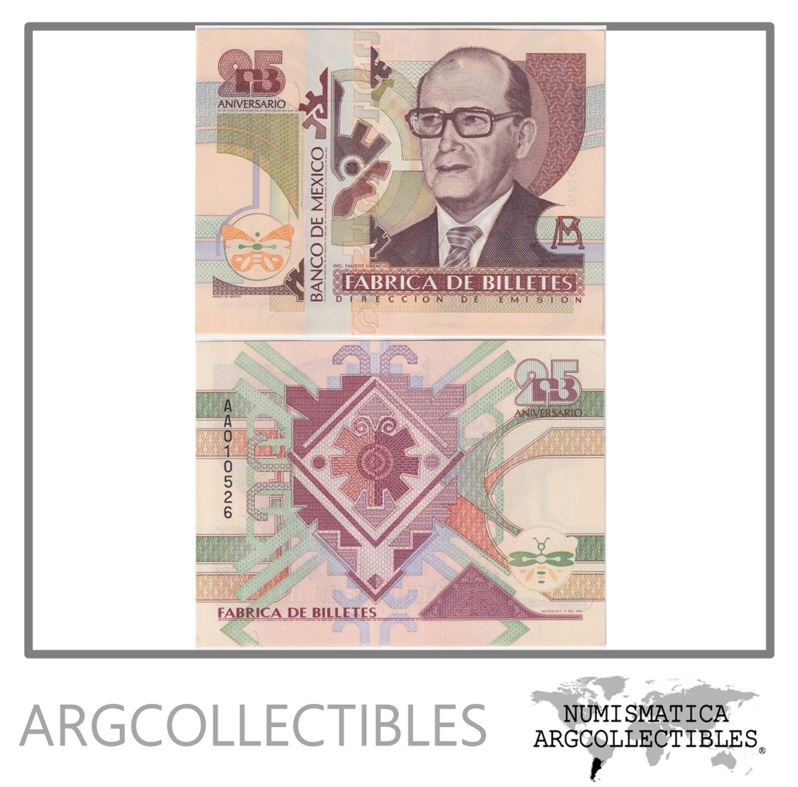 Mexico Billete 25 Aniversario Año 1994 Specimen Conmemorativo UNC