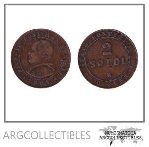 Vaticano Moneda 2 Soldi / 10 Centavos 1867 R Cobre KM-1373 VF