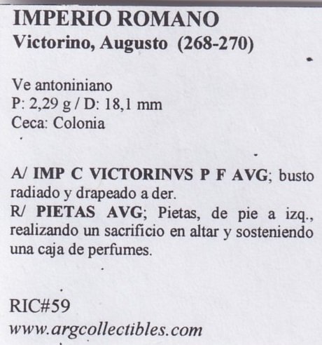 Imperio Romano Moneda VE Antoniniano Victoriano Augusto 268-270 RIC#59 - Imagen 2