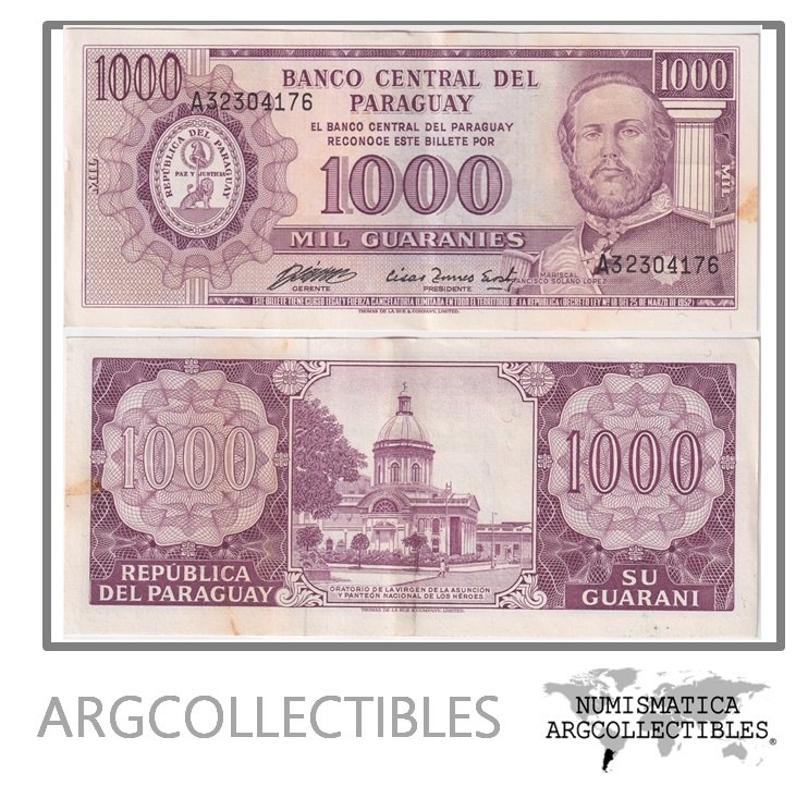 Paraguay Billete 1.000 Guaranies 1982 P-207(2)/MC219.b Xf- (Firmas Caceres-Acosta)