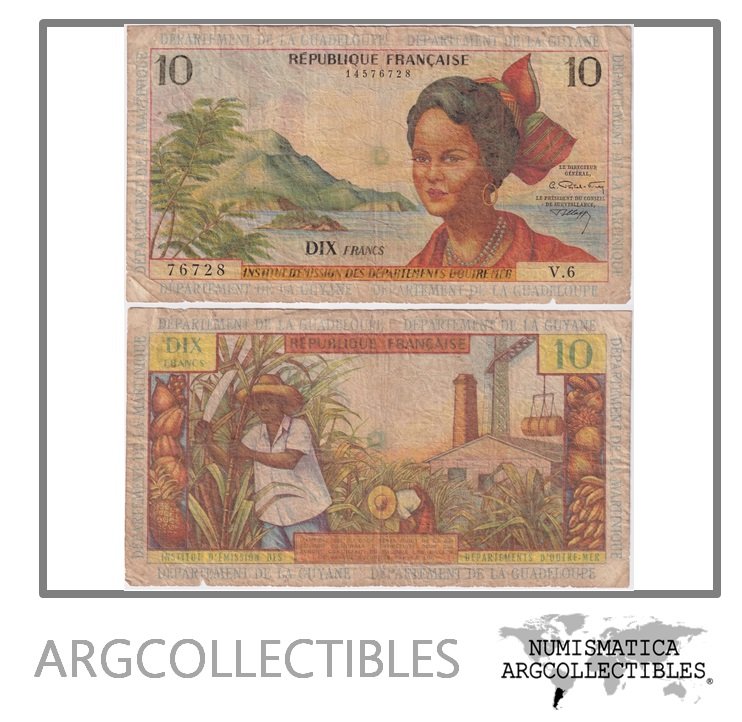 Antillas Francesas Billete 10 Francos 1964 P-8 F