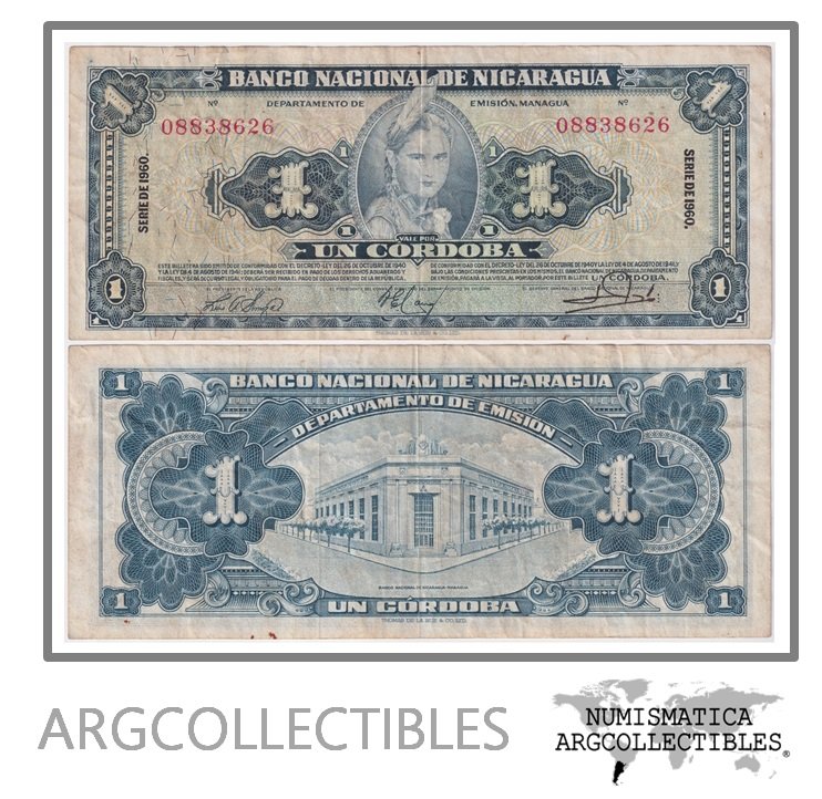 Nicaragua Billete 1 Cordoba 1960 P-99c VF