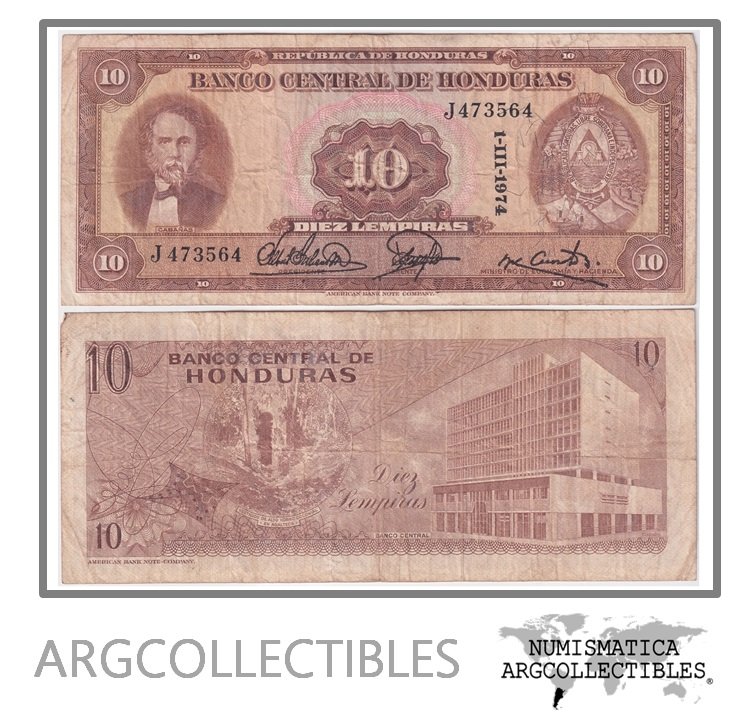 Honduras Billete 10 Lempiras 1974 P-57 F+