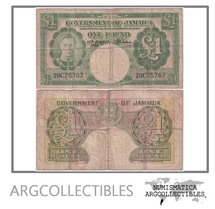 Jamaica Billete 1 Pound 1958 P-41b F+