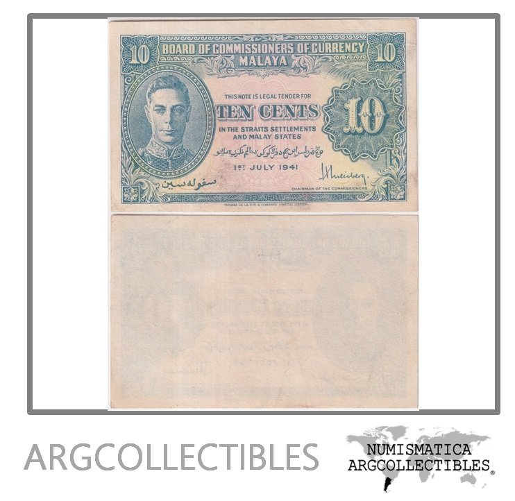 Malasia Billete 10 Centavos 1941 P-8 XF+
