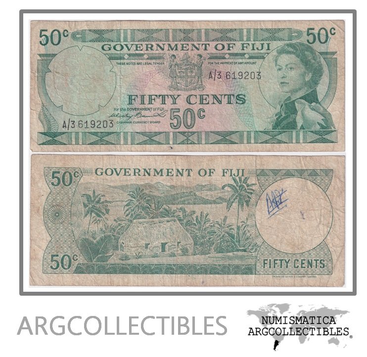 Fiji Billete 50 Centavos 1971 P-64 F (Escrito)