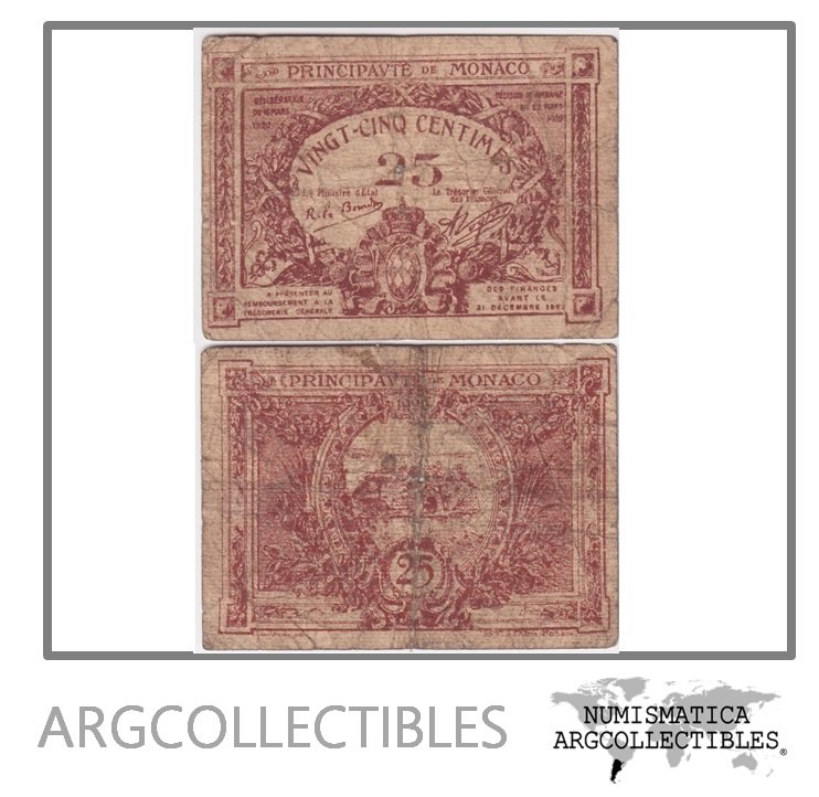 Monaco Billete 25 Centimos 1920 P-1 F