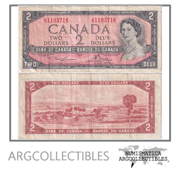 Canada Billete 2 Dolares 1954 P-76d VF