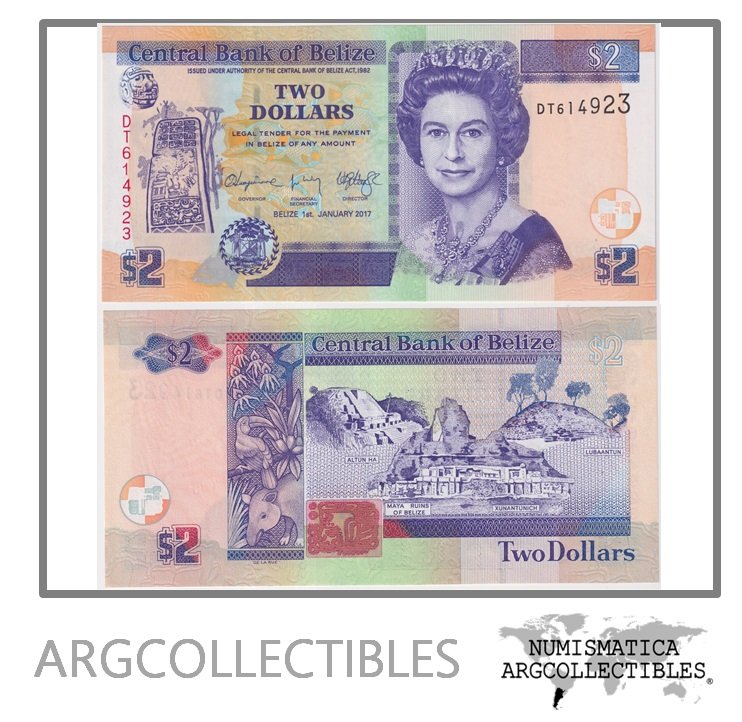 Belice Billete 2 Dolares 2017 P-66f UNC