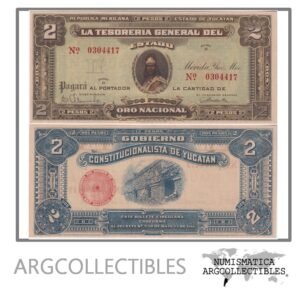 Mexico Billete 2 Pesos de Oro 1916 P-S-1136 UNC (Tesoreria Yucatan)