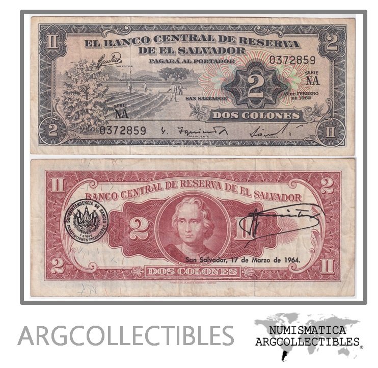 El Salvador Billete 2 Colones 1962 P-101a VF (Serie NA)