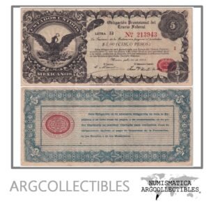Mexico Billete 5 Pesos 1914 P-S-714 VF+ (Tesoro Federal)