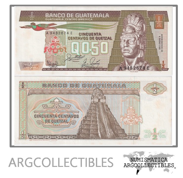 Guatemala Billete 50 Centavos 1989 P-65 AU (Serie AE)