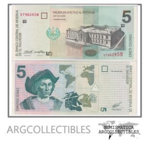 El Salvador Billete 5 Colones 1998 P-147b XF+ (Serie BH)