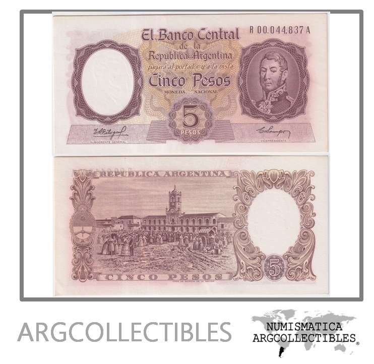 Argentina Billete 5 Pesos 1960 P-275a/BOT-1920 AU (Reposicion)