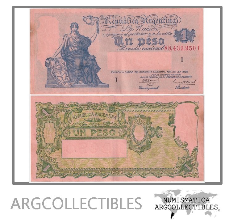 Argentina Billete 1 Peso 1944 P-251b/BOT-1825 XF- (Serie I)