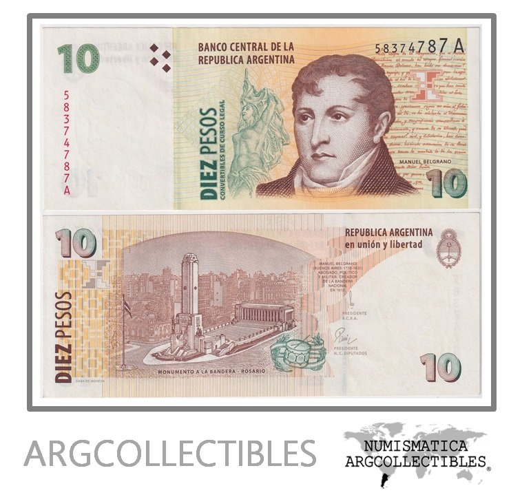 Argentina Billete 10 Pesos 1998 P-348/BOT-3401 AU (Serie A)