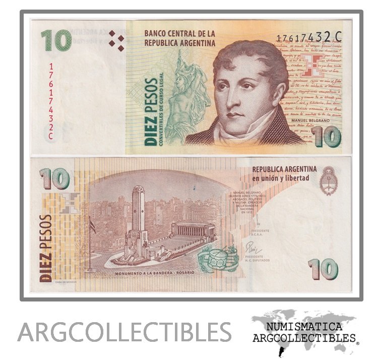Argentina Billete 10 pesos 2000 P-348/ BOT-3405 XF+ (Serie C)
