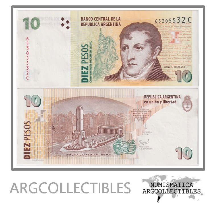 Argentina Billete 10 pesos 2000 P-348/ BOT-3407 UNC (Serie C)