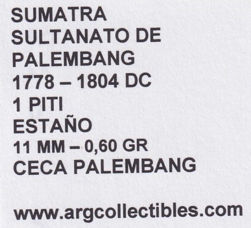 Sumatra Moneda 1 Piti Sultanato de Palembang 1778-1804 Dc Estaño Ceca Palembang Salgado#8 - Imagen 2