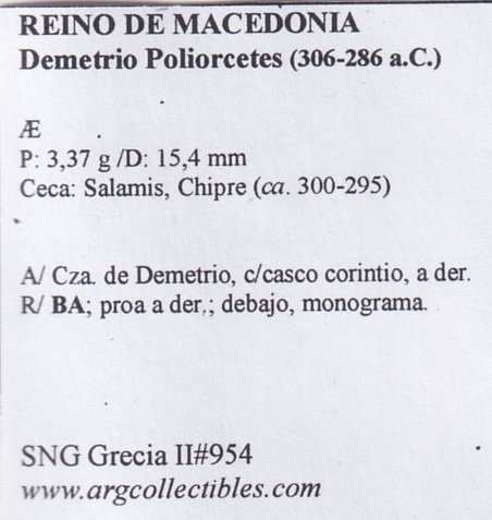 Reino de Macedonia Moneda AE 306 a.C. Demetrio Poliorcetes SNG Grecia II#954 - Imagen 2