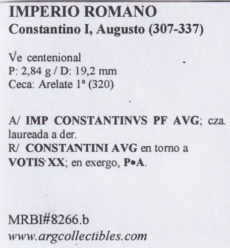 Imperio Romano Moneda VE Centenional 307 Constantino I, MRBI#8266.b - Imagen 2