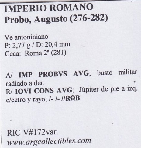 Imperio Romano Moneda VE Antoniniano 276 Probo, Augusto RIC V#172var. - Imagen 2