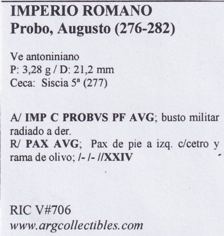 Imperio Romano Moneda VE Antoniniano 276 Probo, Augusto RIC V#706 - Imagen 2