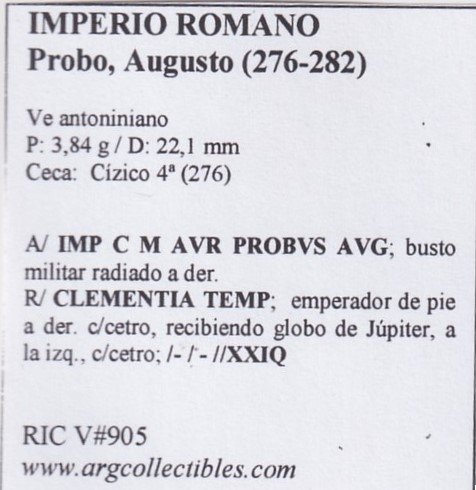 Imperio Romano Moneda VE Antoniniano 276 Probo, Augusto RIC V#905 - Imagen 2