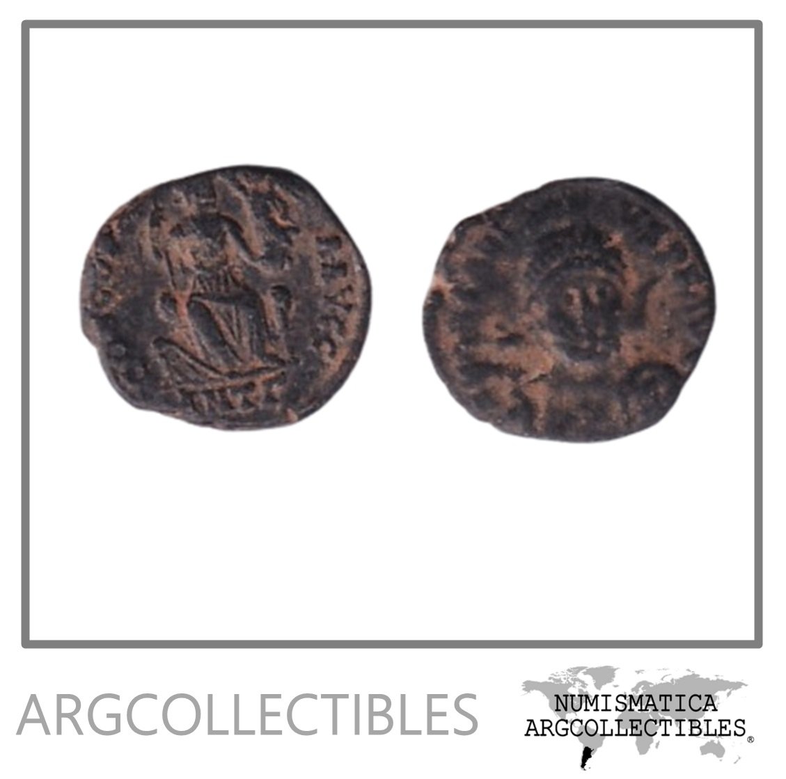 Imperio Romano Moneda AE Decargiro 402 Teodosio II,Augusto MRBI#9519.d