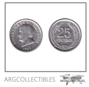 El Salvador Moneda 25 Centavos 1953 Plata 900 Jose Matias Delgado KM-137 AU