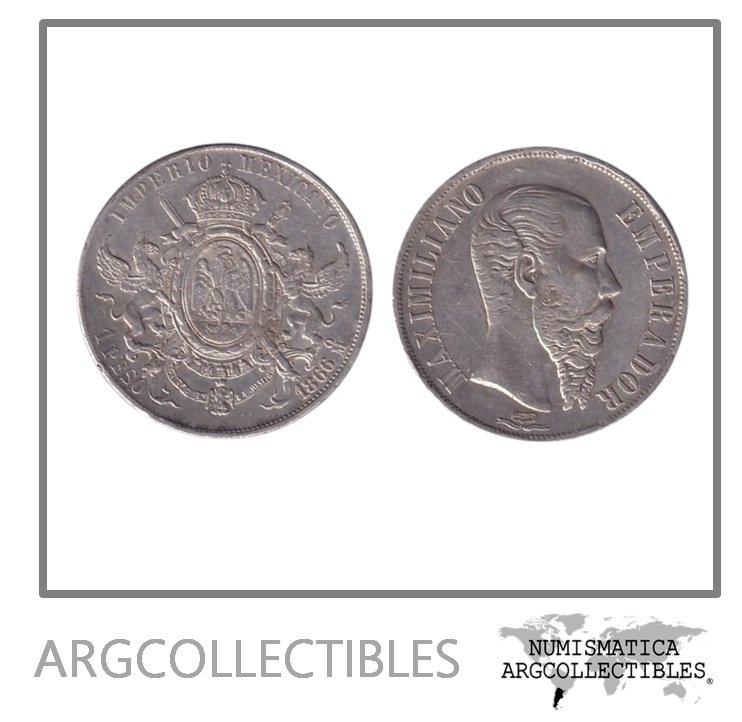 Mexico Moneda 1 Peso 1866 MO Plata 900 Maximiliano KM-388.1 XF