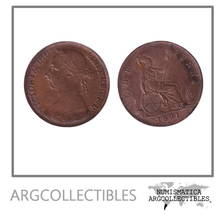 Inglaterra Moneda 1 Penny 1891 Cobre Reina Victoria KM-749.3 AU
