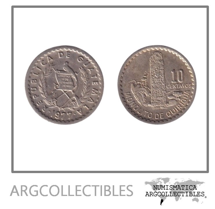 Guatemala Moneda 10 Centavos 1977 Niquel KM-277 UNC