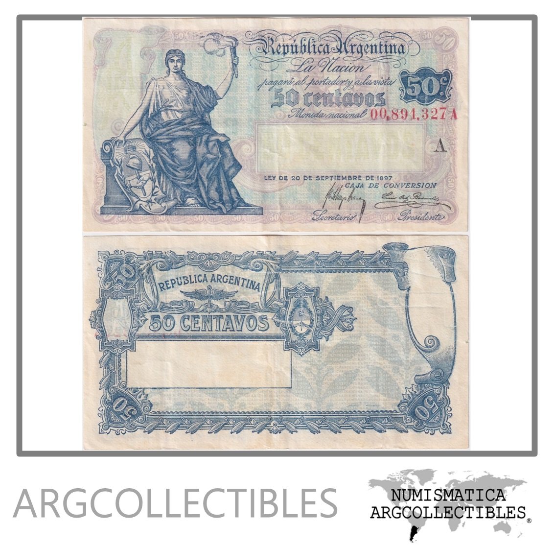 Argentina Billete 50 Centavos 1918 P-242/BOT-1521 VF (Serie A)