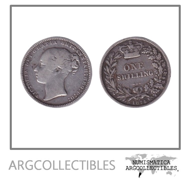 Inglaterra Moneda 1 Shilling 1875 Reina Victoria Plata 925 KM-734 VF