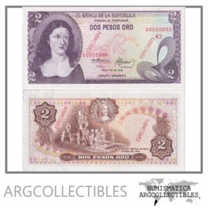 Colombia Billete 2 Pesos 1976 P-413s UNC (Specimen)