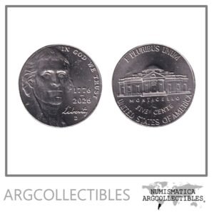 USA Moneda 5 Centavos 2026 D Niquel 250 Aniversario Independencia UNC
