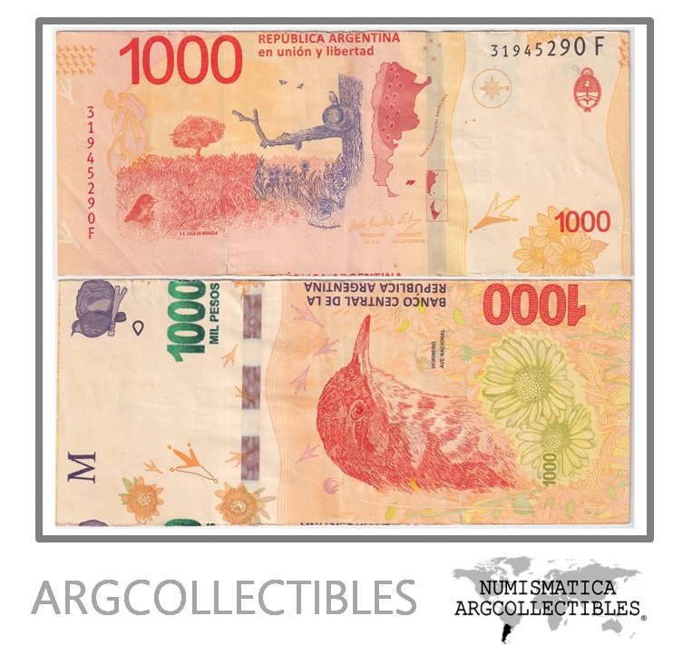 Argentina Billete 1.000 Pesos 2020 P-366/BOT-6011 VF+ (Error Corte)