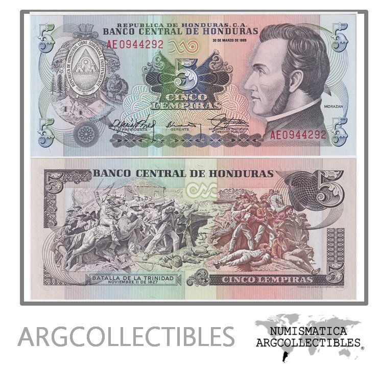 Honduras Billete 5 Lempiras 1989 P-63b UNC