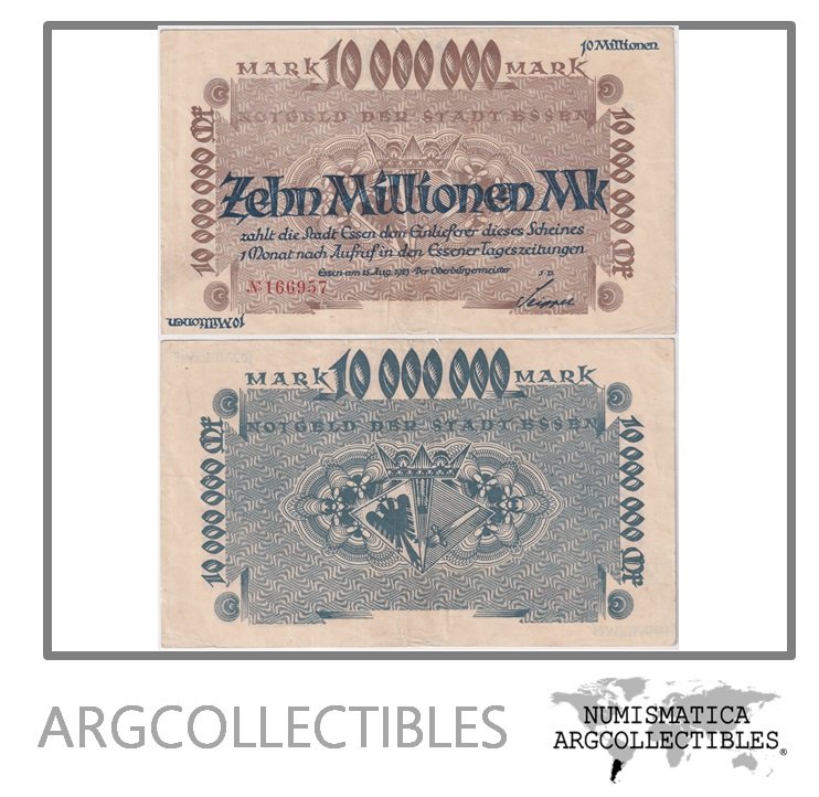 Alemania Billete 10.000.000 Marcos 1923 Notgeld Estado de Essen VF+