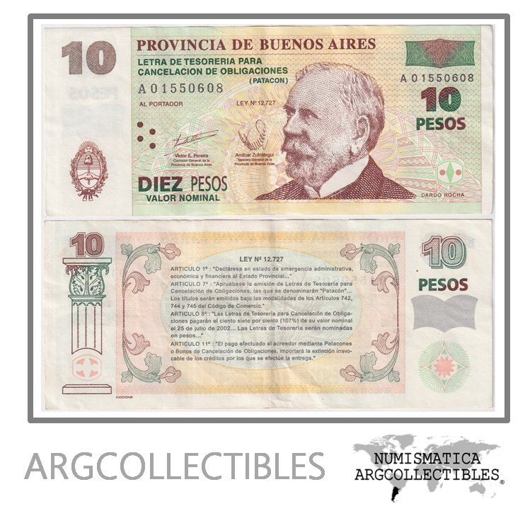 Argentina Billete 10 Pesos 2001 P-S-2313/EC-217 XF (Patacon)