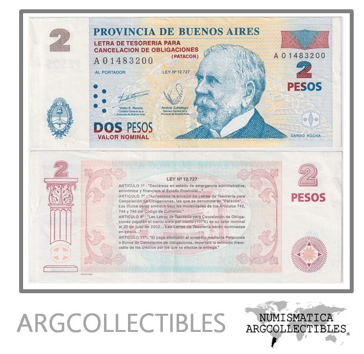 Argentina Billete 2 Pesos 2001 P-S-2311/EC-212 XF+ (Patacon)