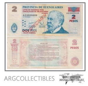 Argentina Billete 2 Pesos 2001 P-S-2311/EC-212S VF (Specimen) (Patacon)