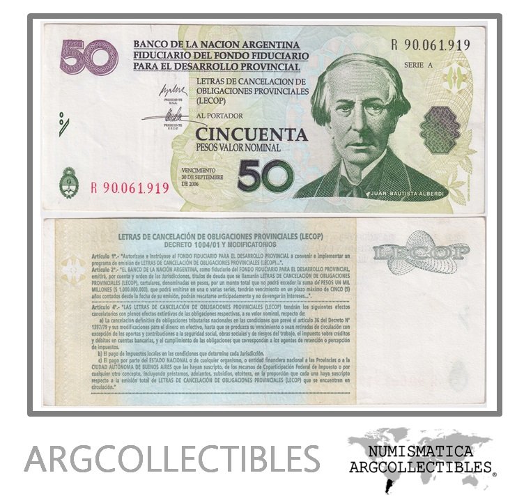 Argentina Billete 50 pesos 2001 EC-208R XF (Lecop) (Reposicion)