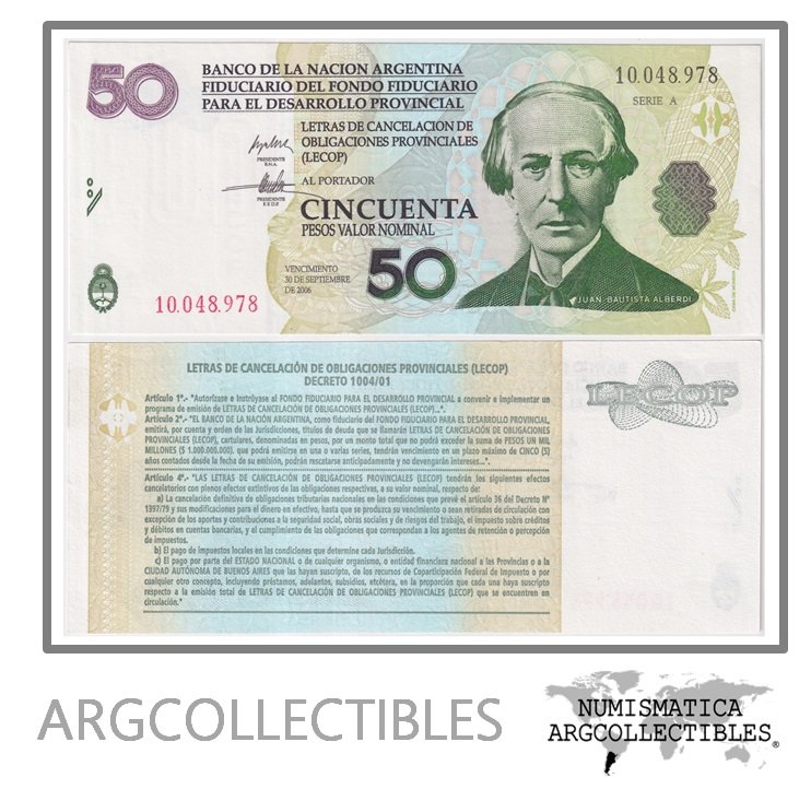 Argentina Billete 50 pesos 2001 EC-208 UNC (Lecop)