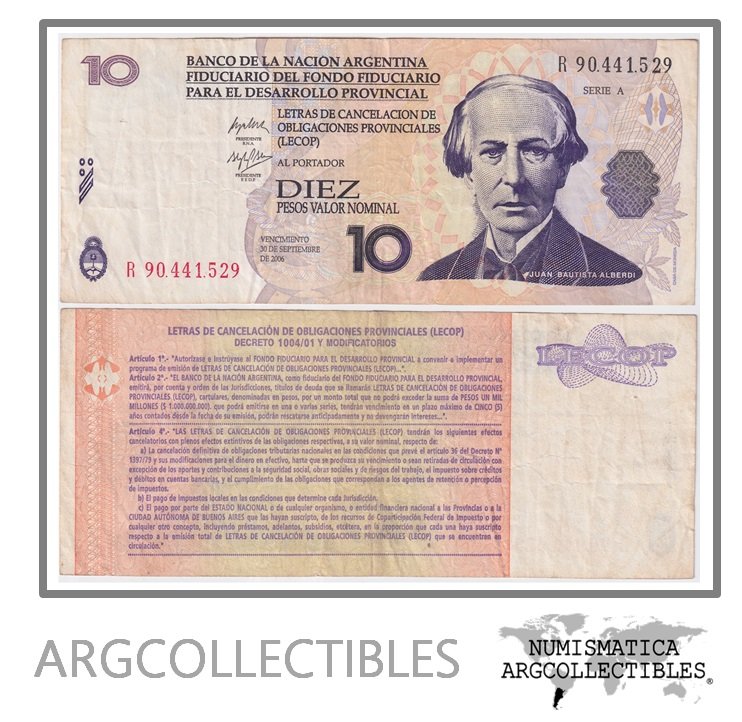 Argentina Billete 10 pesos 2001 EC-204R VF (Lecop) (Reposicion)